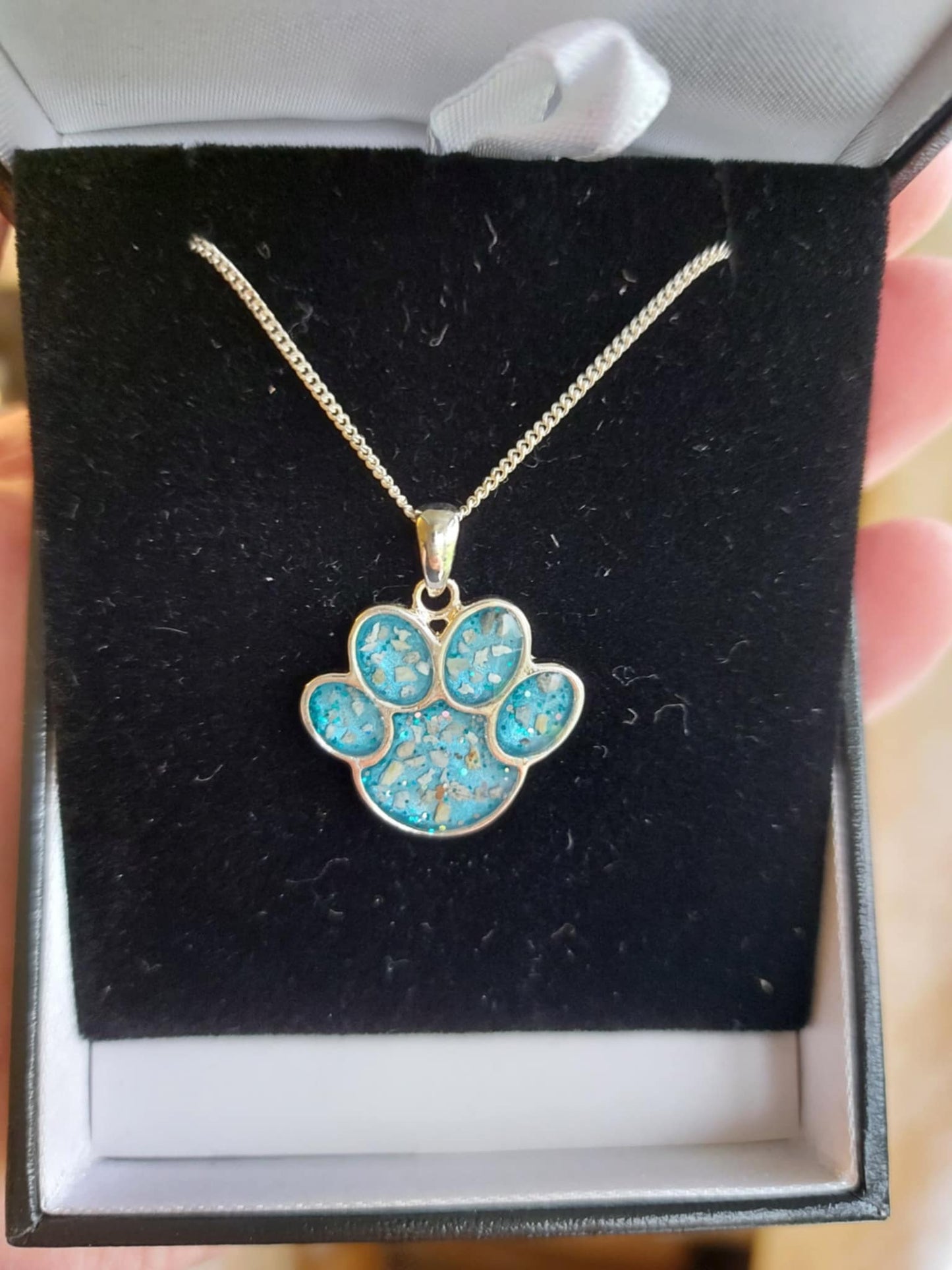 Ashes Memorial Silver Pet Paw Necklace.