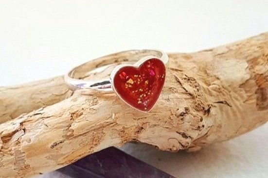 Ashes Memorial Silver Heart Ring.