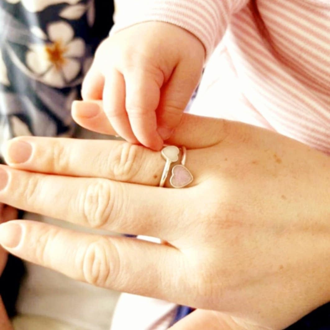 Breastmilk Sterling Silver Dual Heart Adjustable Ring