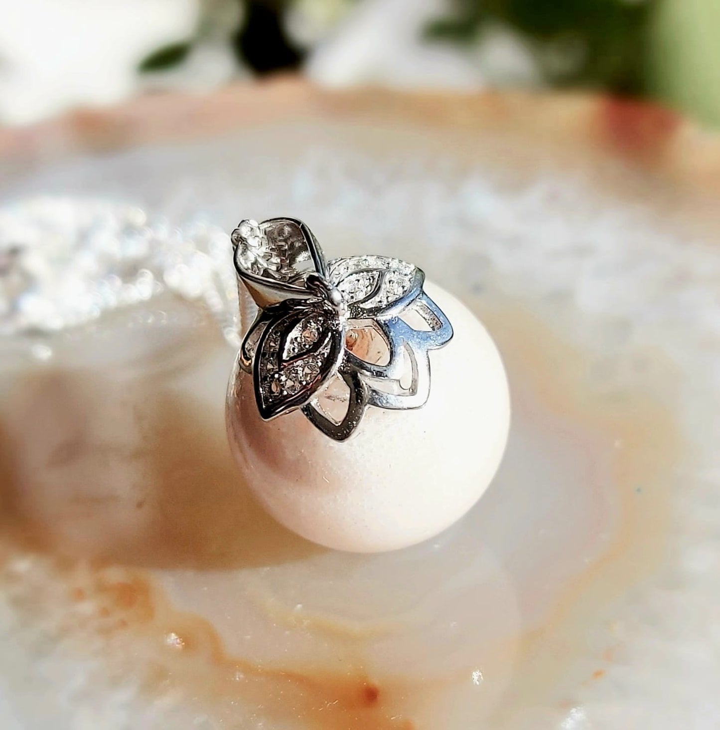 Breastmilk Glass Orb with Sterling Silver and Diamanté Setting