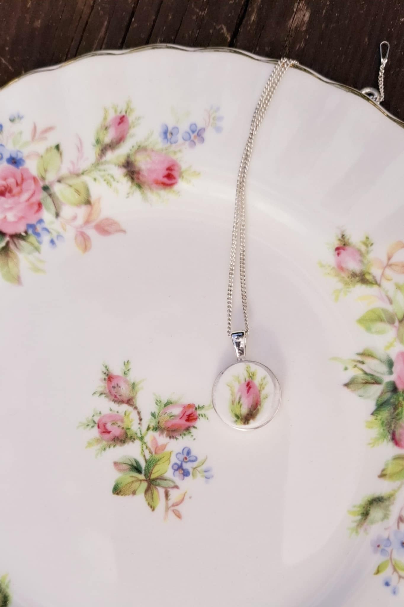 Broken China Rose Bud Pendant