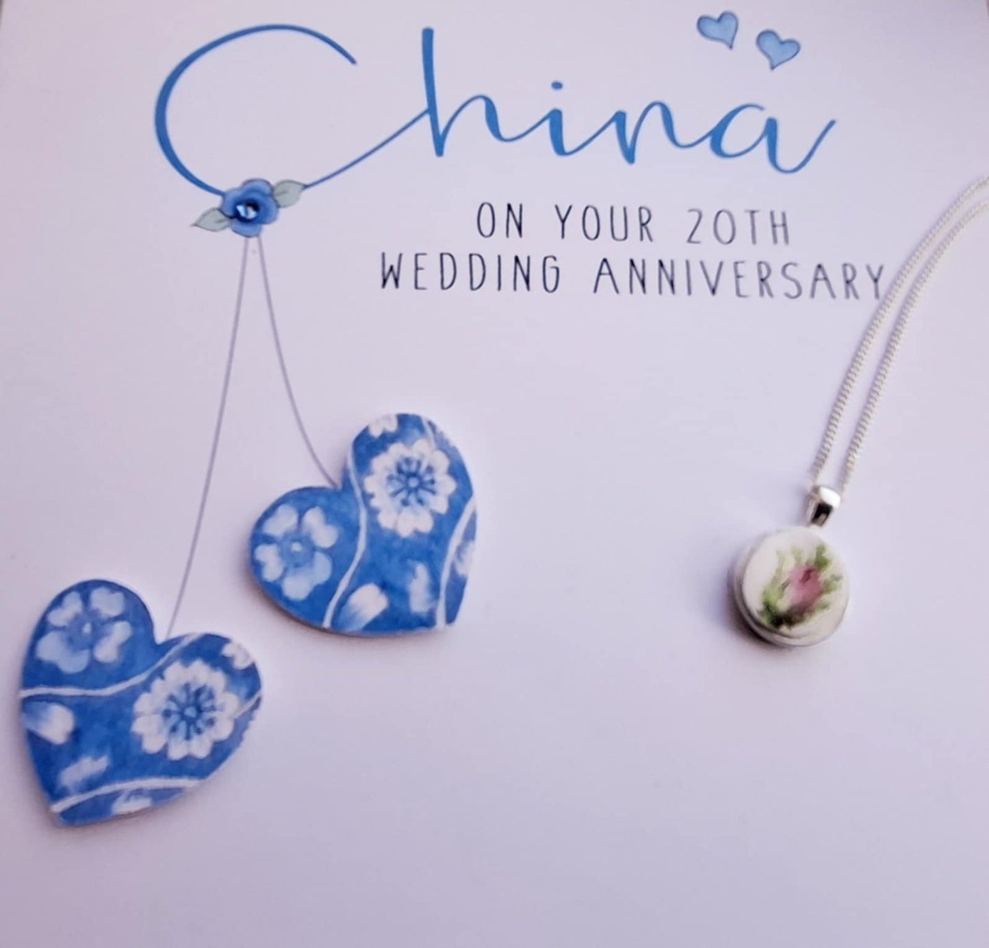 20th Anniversary Gift Broken China Rose Bud Pendant