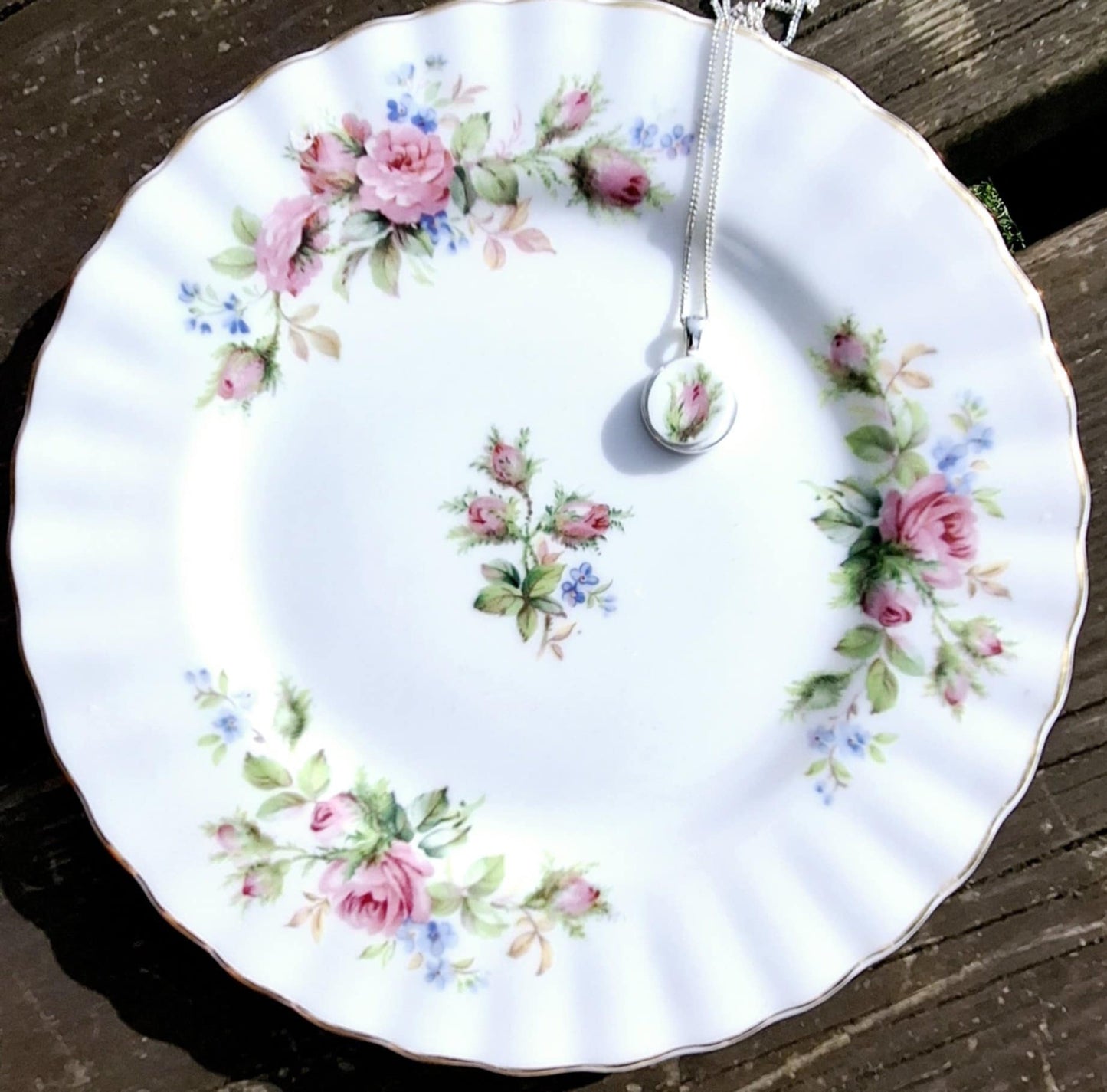 Broken China Rose Bud Pendant