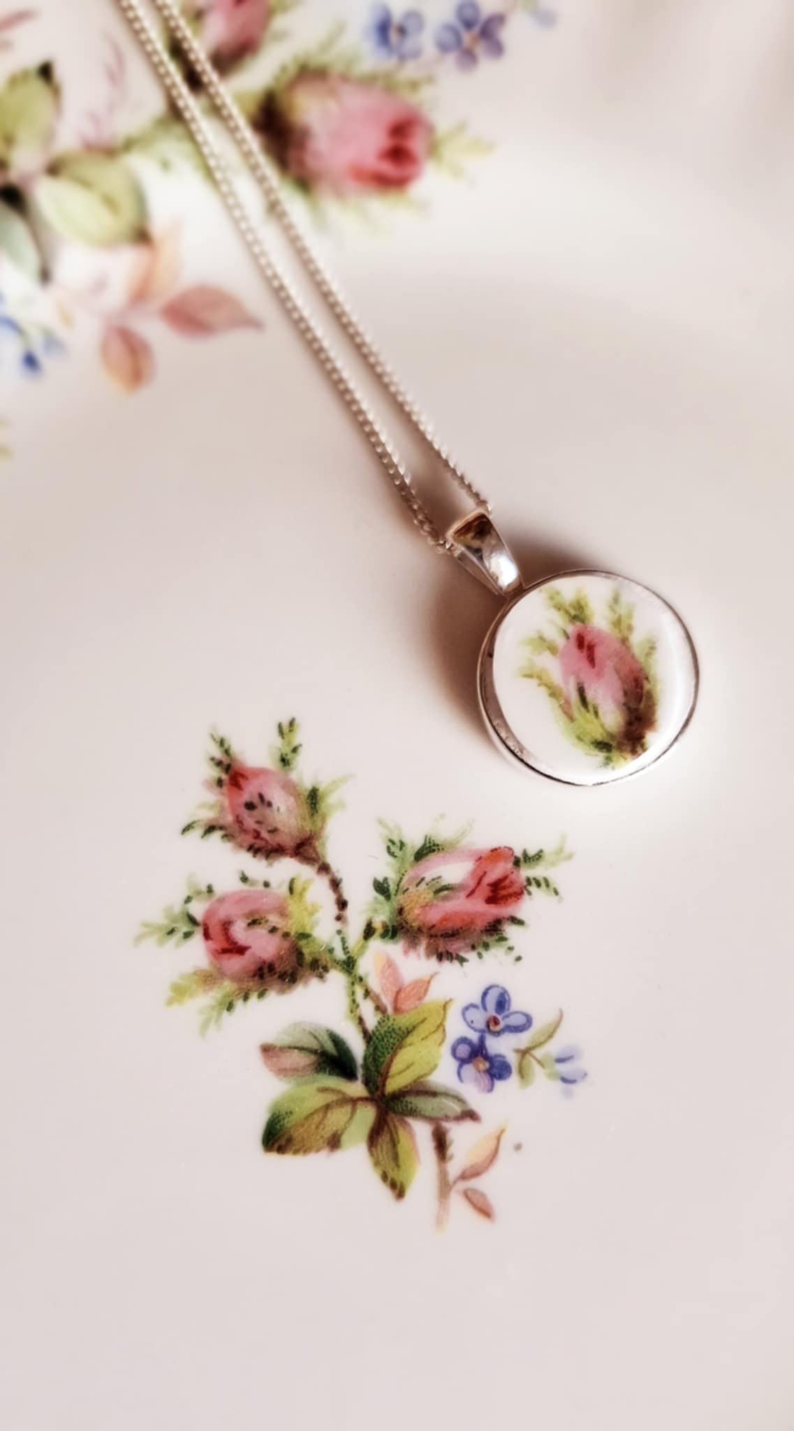 Broken China Rose Bud Pendant