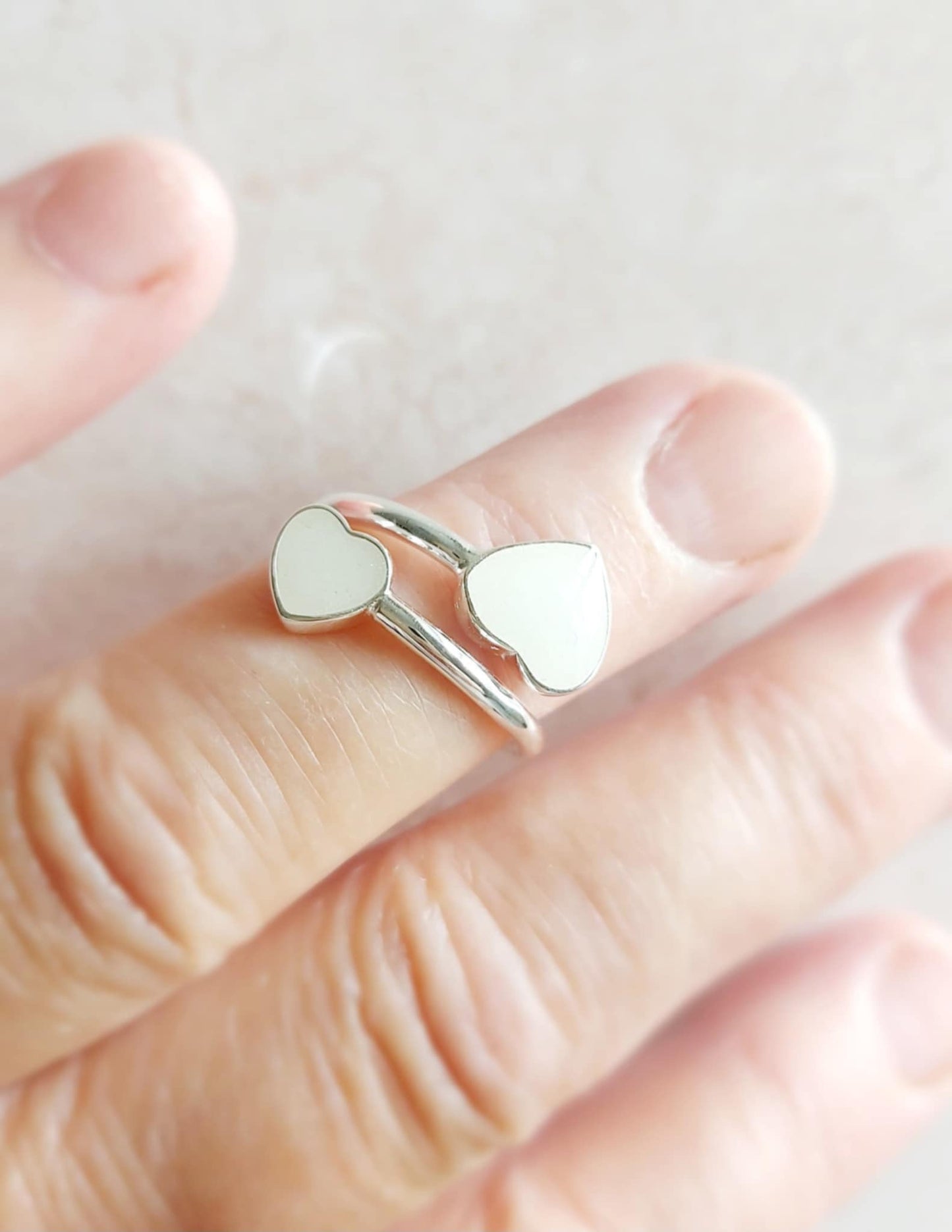 Breastmilk Sterling Silver Dual Heart Adjustable Ring