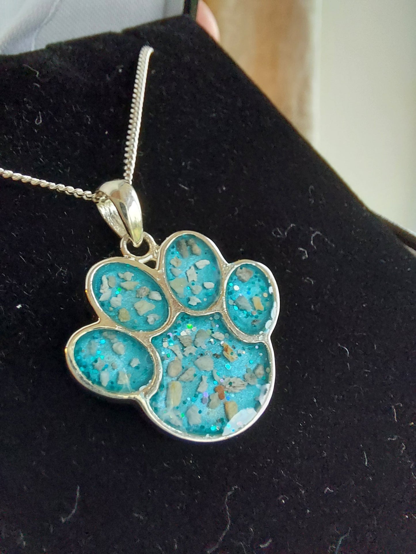Ashes Memorial Silver Pet Paw Necklace.