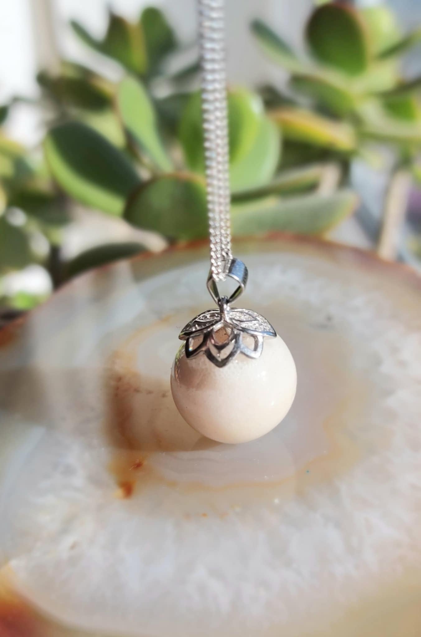 Breastmilk Glass Orb with Sterling Silver and Diamanté Setting