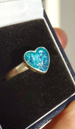 Ashes Memorial Silver Heart Ring.