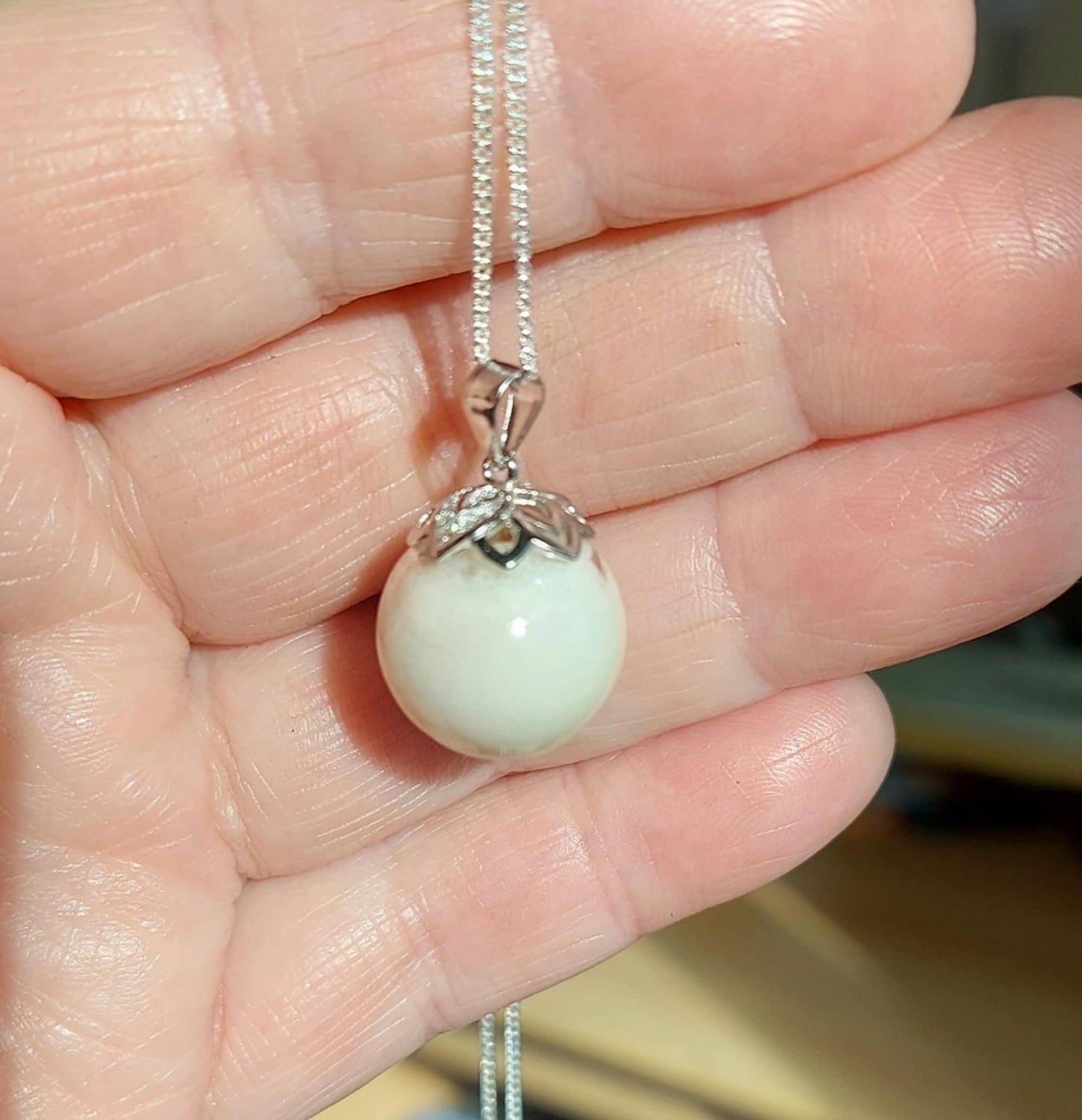 Breastmilk Glass Orb with Sterling Silver and Diamanté Setting