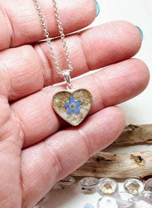 Ashes Memorial Silver Heart Pendant with Forget-Me-Not