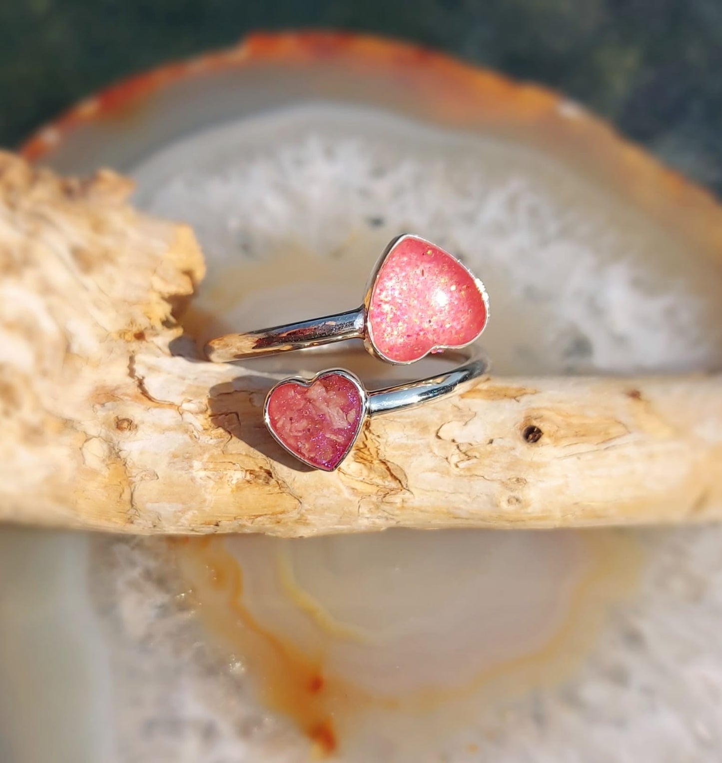 Ashes Memorial Sterling Silver Dual Heart Adjustable Ring