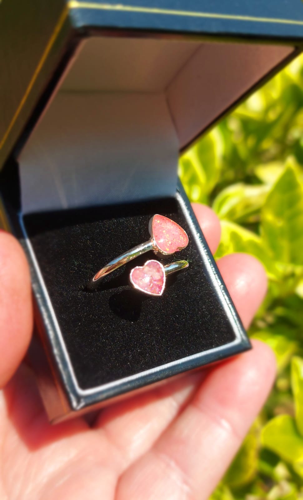 Ashes Memorial Sterling Silver Dual Heart Adjustable Ring
