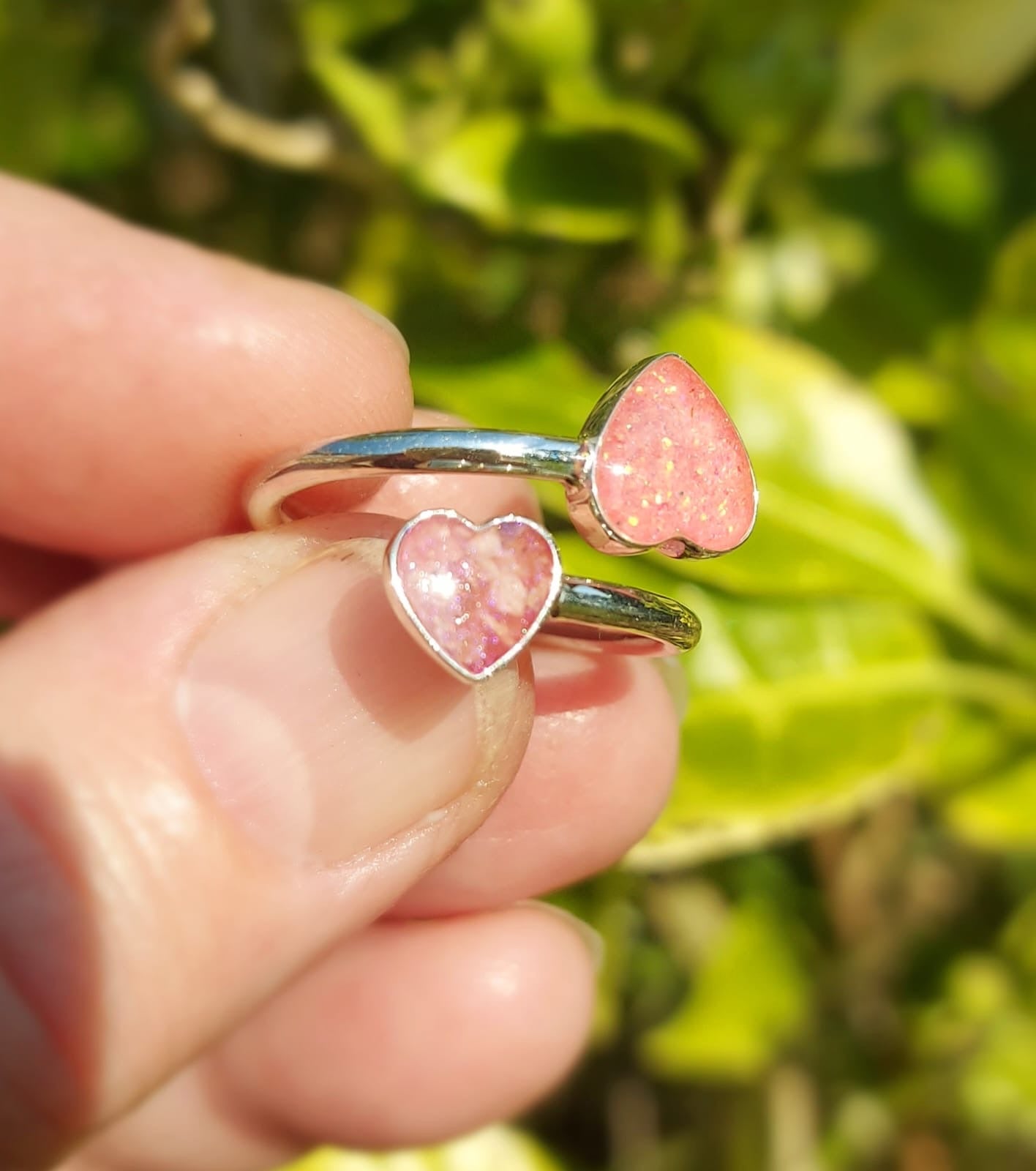 Ashes Memorial Sterling Silver Dual Heart Adjustable Ring