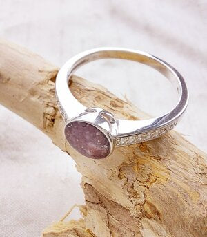 Ashes Memorial Sterling Silver and Diamanté Round Ring