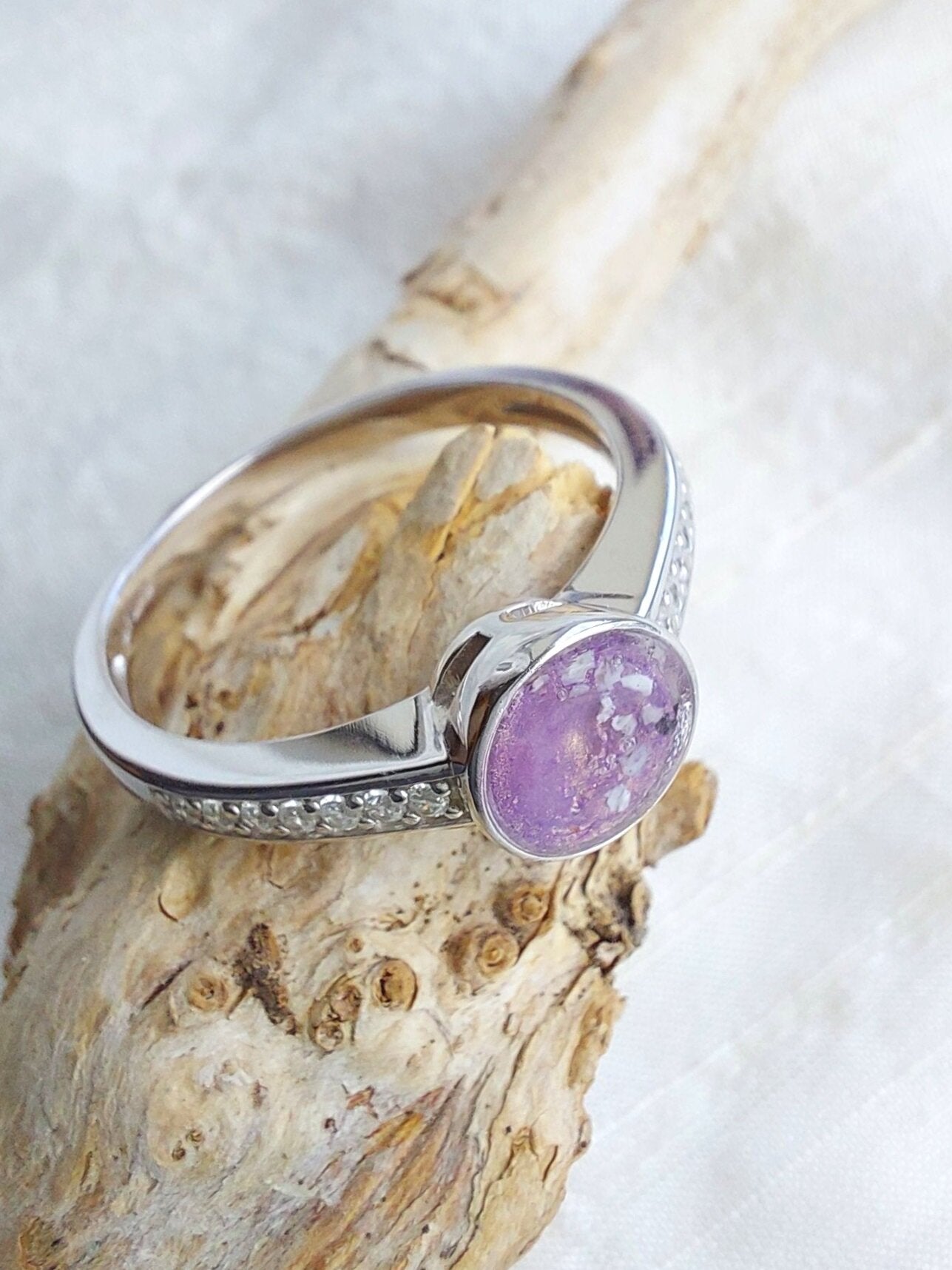 Ashes Memorial Sterling Silver and Diamanté Round Ring