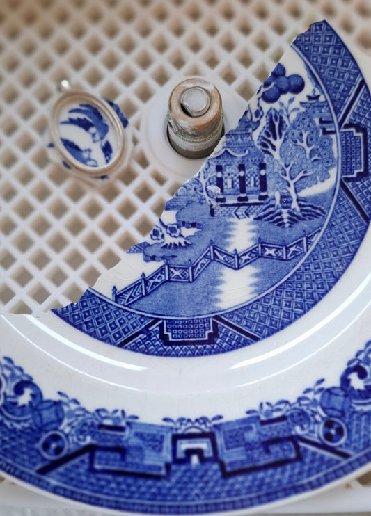 CUSTOM ORDER Oval Broken China English Pendant