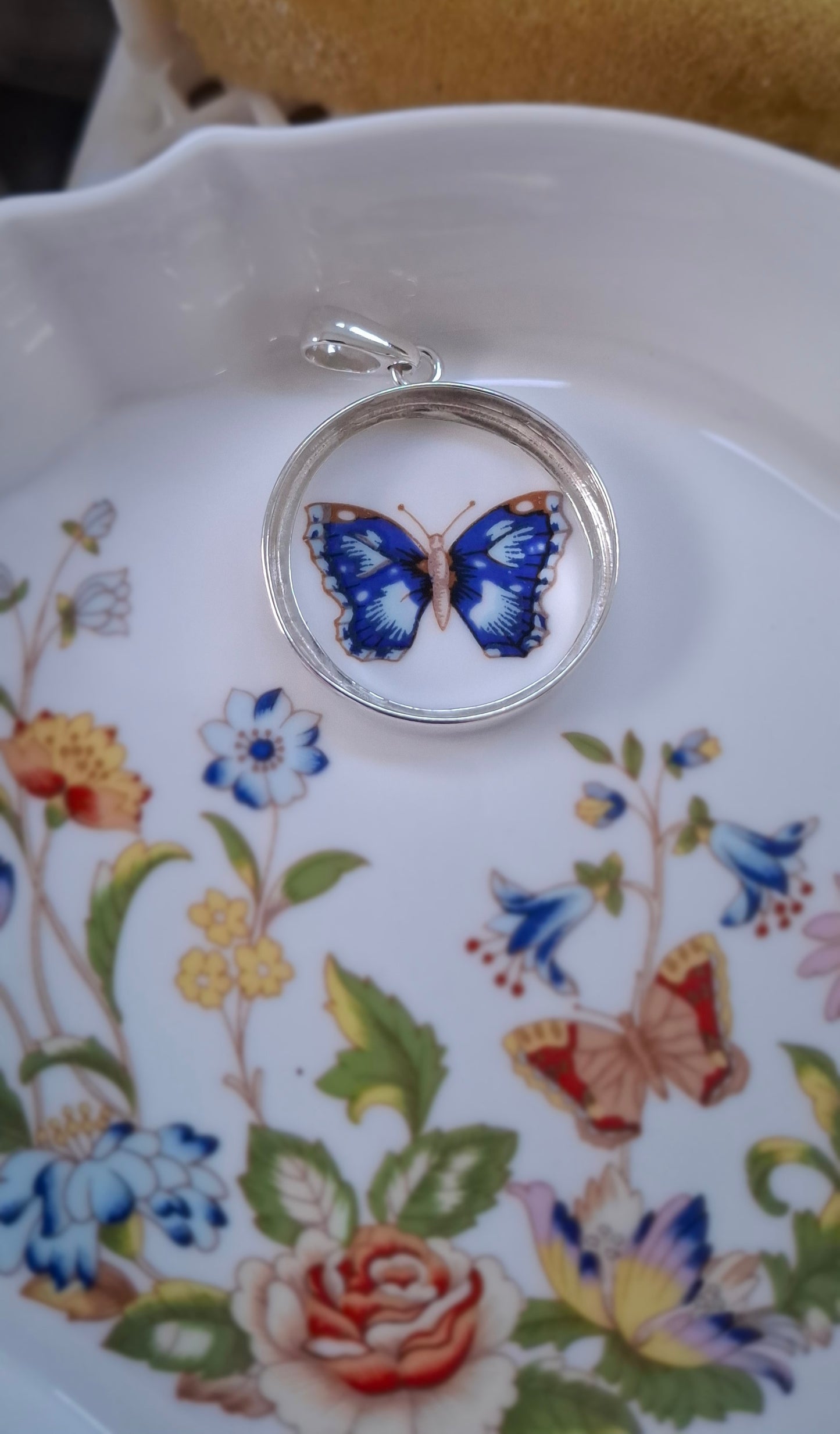 CUSTOM ORDER large round Broken China English Pendant