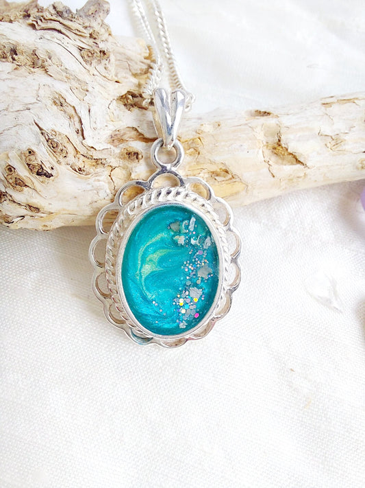 Ashes Memorial Silver Oval Necklace