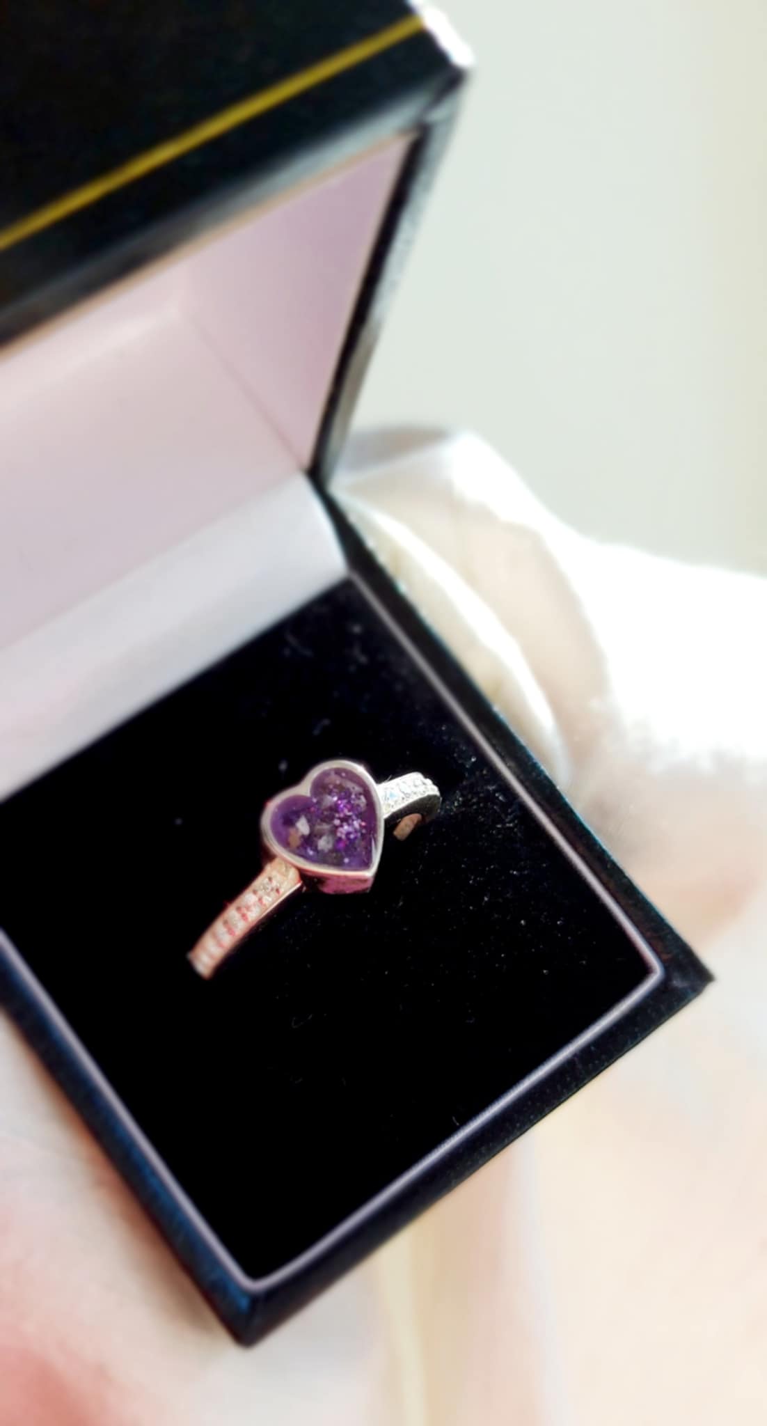 Ashes Memorial Silver Heart Ring with Diamantés
