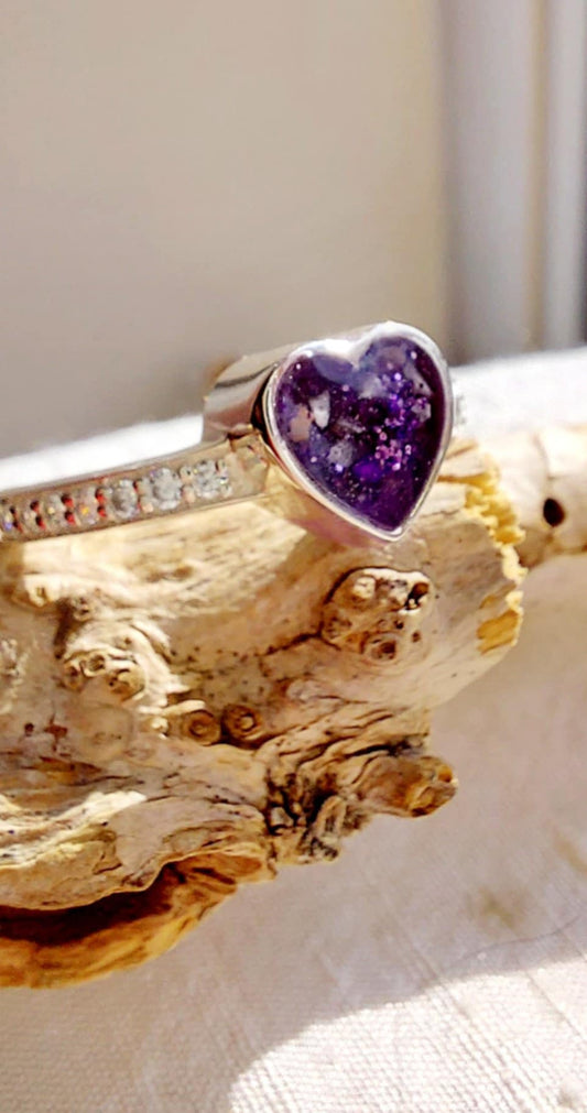 Ashes Memorial Silver Heart Ring with Diamantés