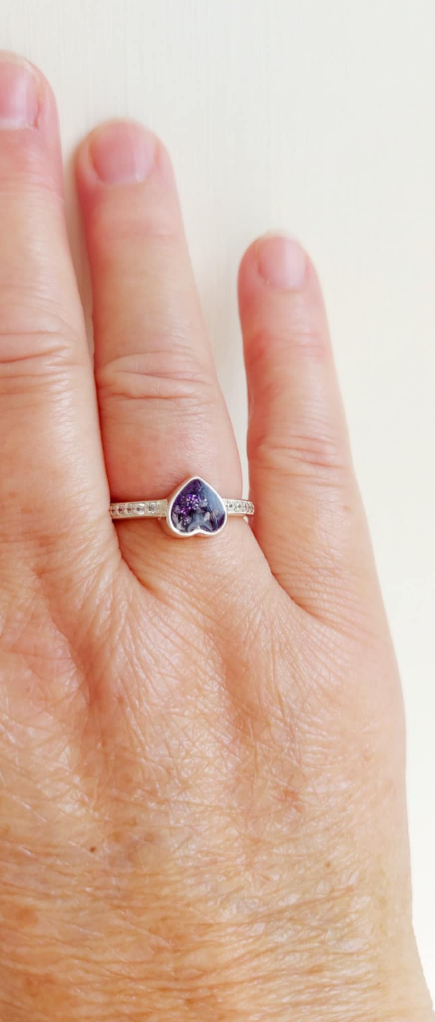 Ashes Memorial Silver Heart Ring with Diamantés