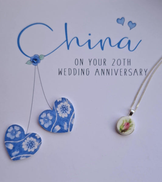 20th Anniversary Gift Broken China Rose Bud Pendant