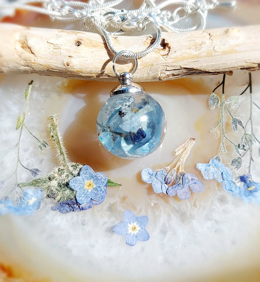 Ashes and Forget Me Nots Glass Memorial Pendant