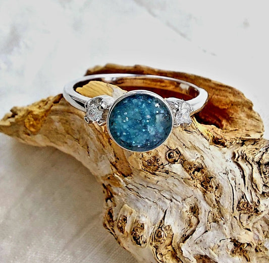 Ashes memorial Silver Round Diamanté Ring