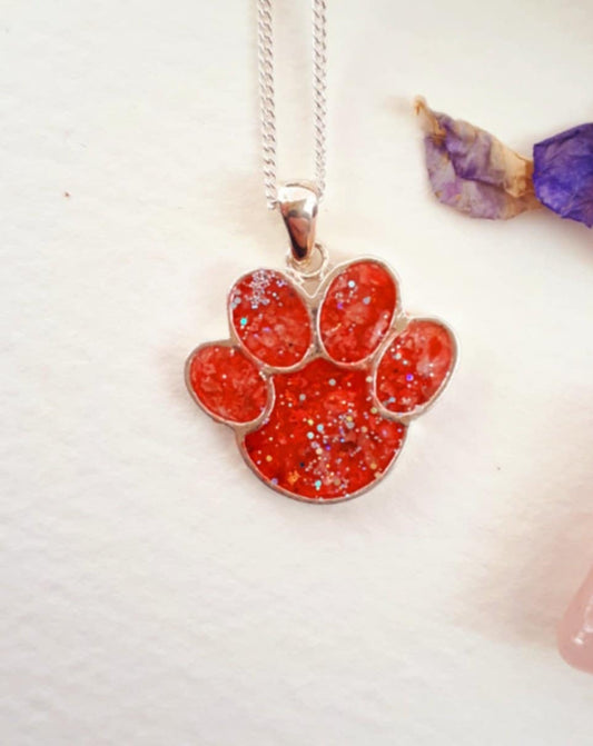 Ashes Memorial Silver Pet Paw Necklace.
