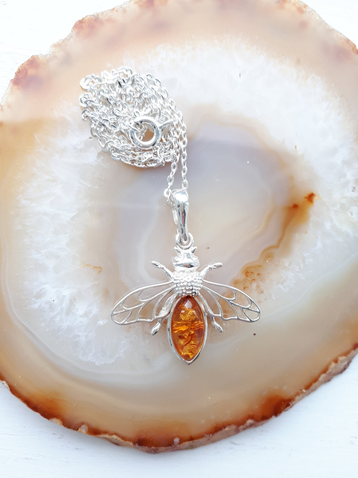 Ashes Memorial Sterling Silver and Amber Bee Pendant