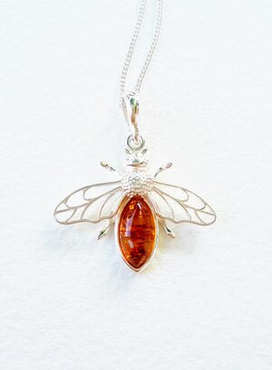 Ashes Memorial Sterling Silver and Amber Bee Pendant