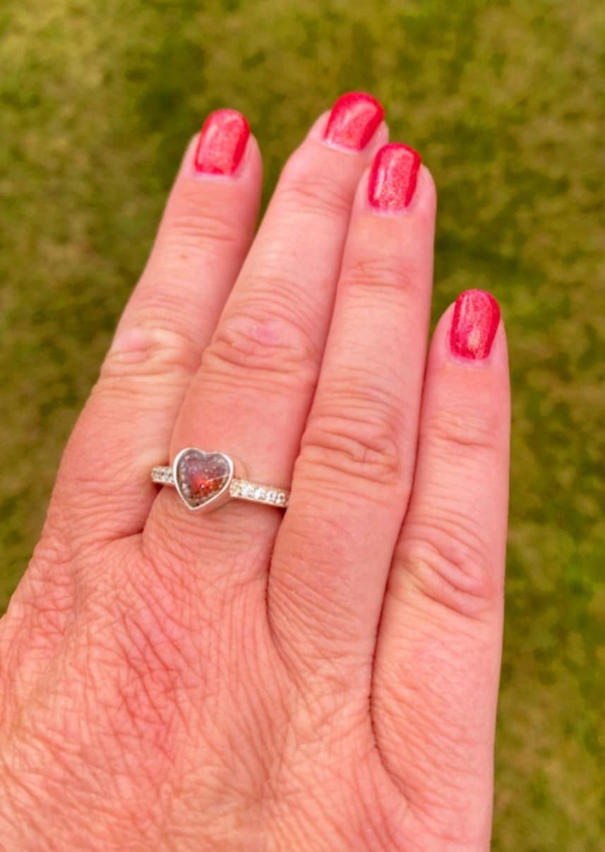 Ashes Memorial Silver Heart Ring with Diamantés