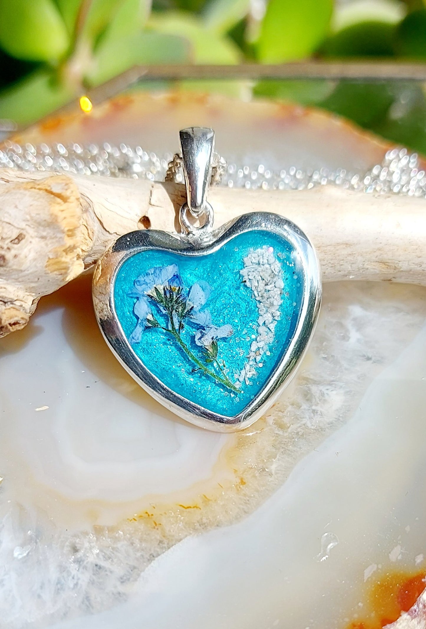 Ashes Memorial Sterling Silver Heart Pendant with Forget Me Not