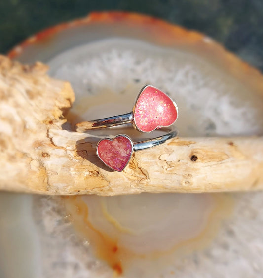 Ashes Memorial Sterling Silver Dual Heart Adjustable Ring