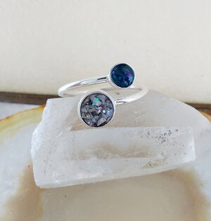 Ashes Memorial Sterling Silver Dual Round Adjustable Ring