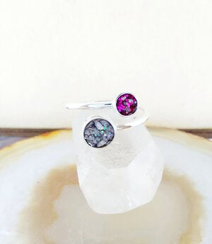 Ashes Memorial Sterling Silver Dual Round Adjustable Ring