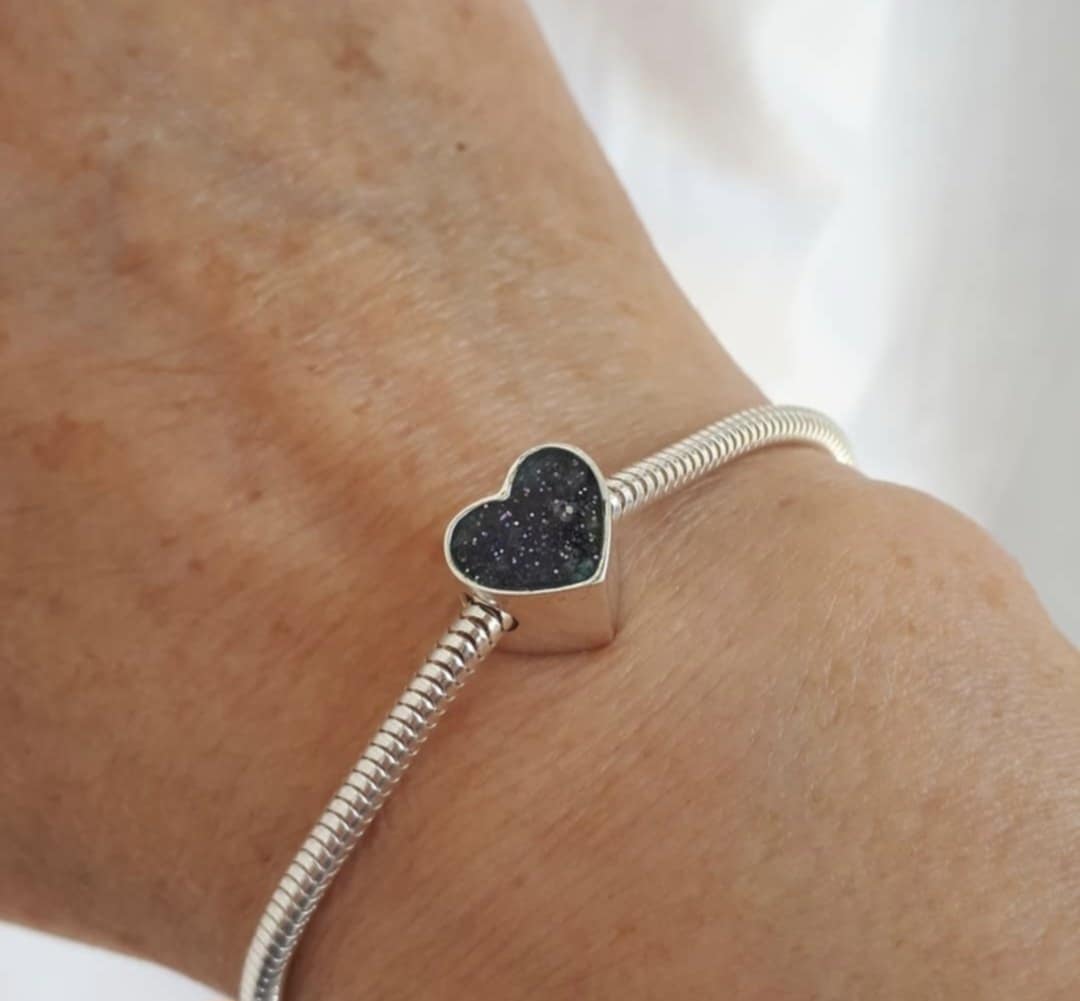 Ashes Memorial Sterling Silver Heart Shaped  Charm