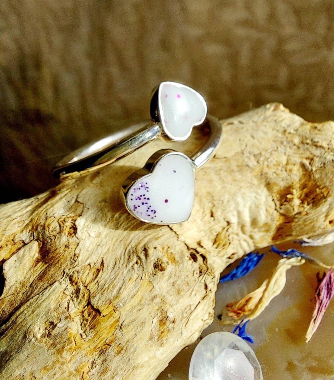 Breastmilk Sterling Silver Dual Heart Adjustable Ring