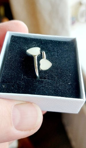 Breastmilk Sterling Silver Dual Heart Adjustable Ring
