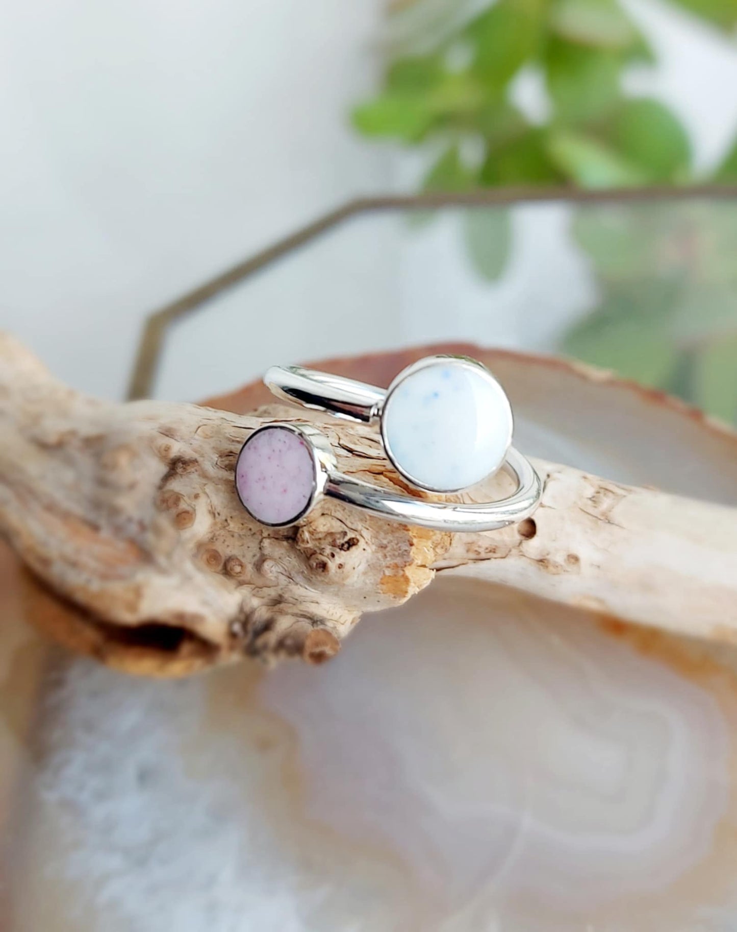 Breastmilk Sterling Silver Dual Round Adjustable Ring
