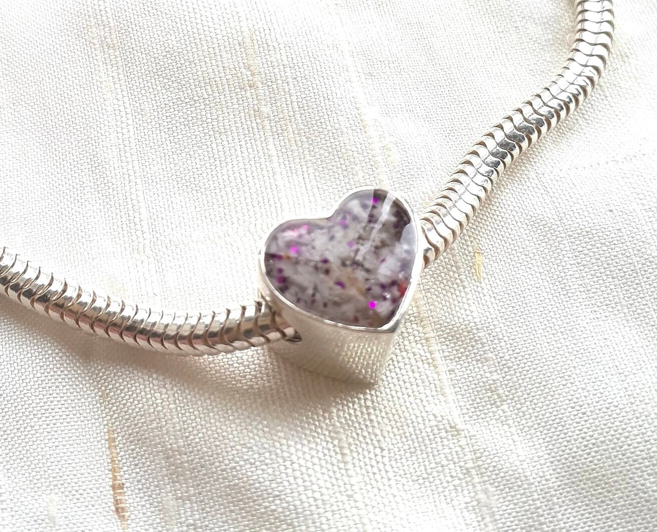 Ashes Memorial Sterling Silver Heart Shaped  Charm