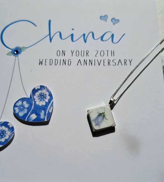 Broken China Bluebell Diamond Shaped Pendant