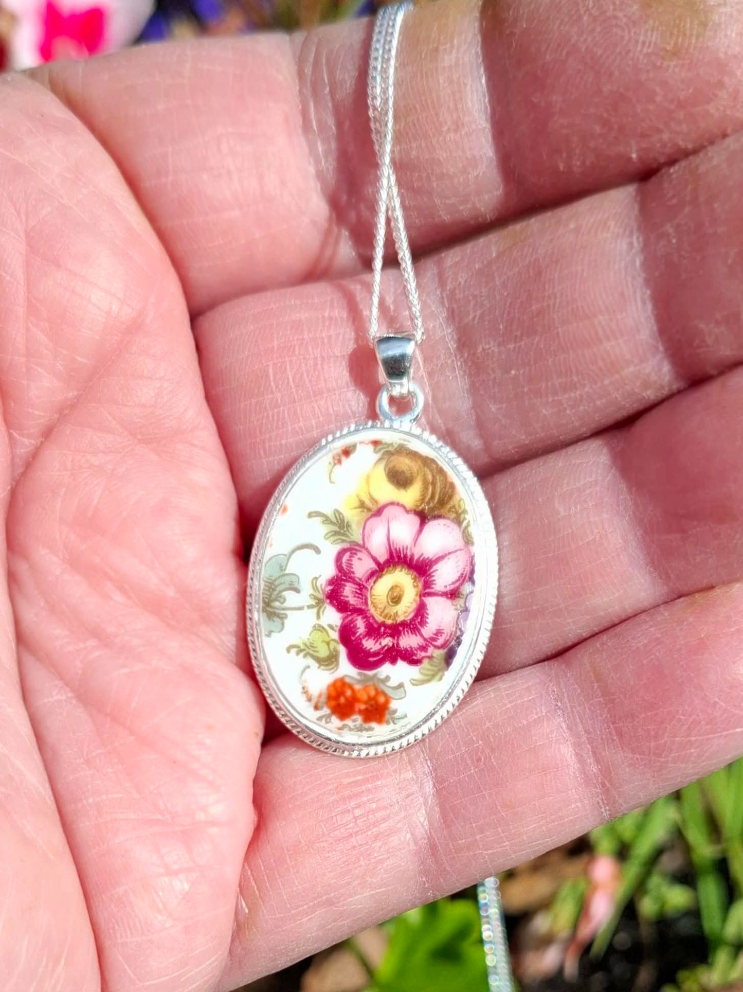 CUSTOM ORDER Oval Broken China English Pendant