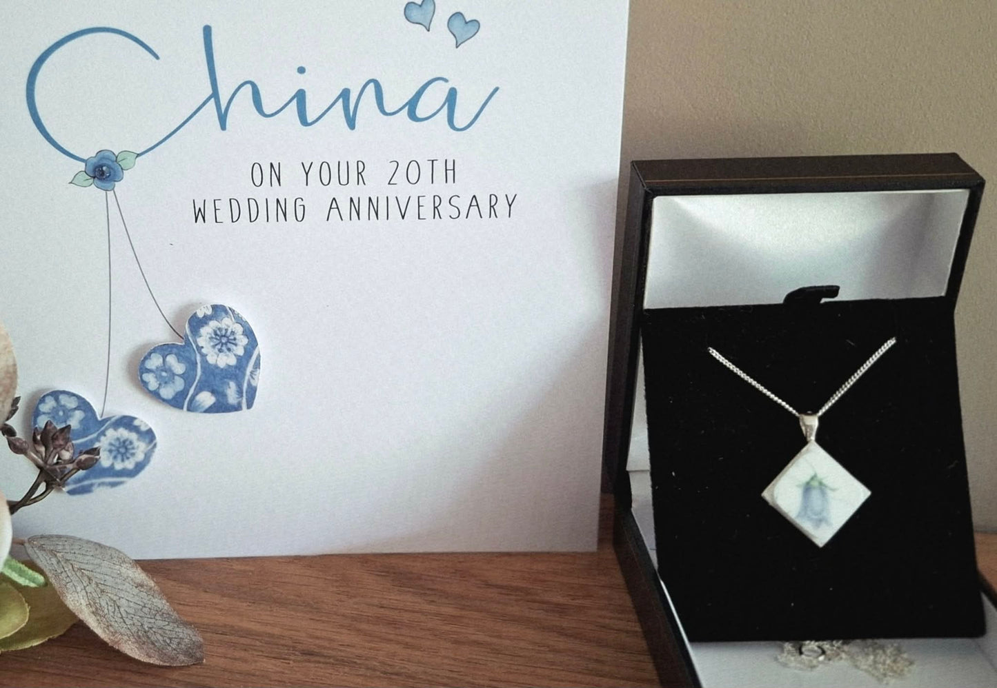 Broken China Bluebell Diamond Shaped Pendant