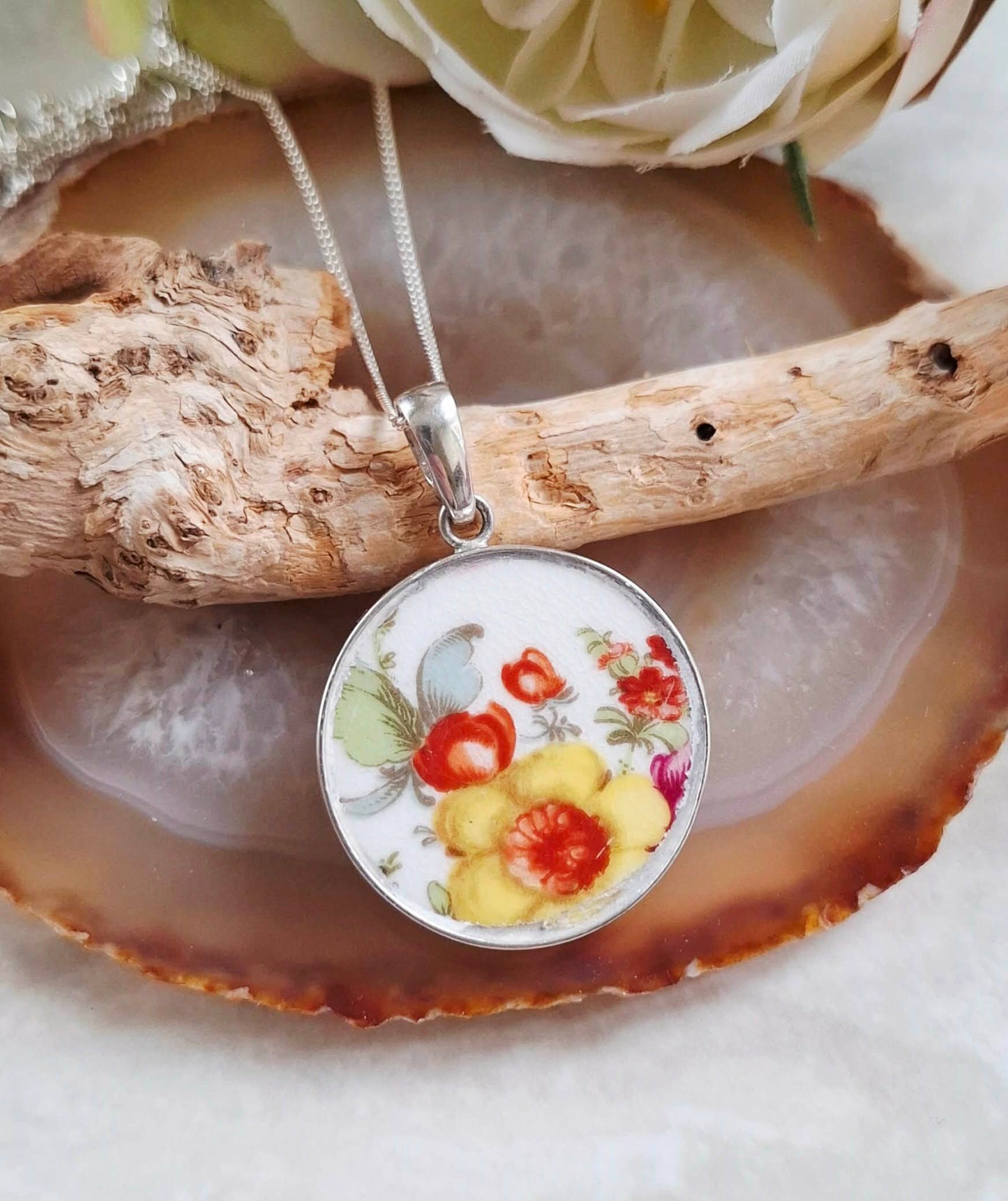 CUSTOM ORDER large round Broken China English Pendant