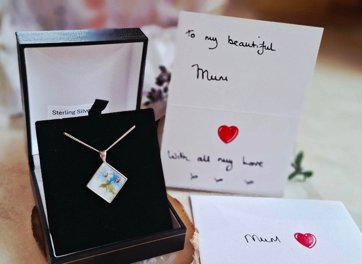 Broken China Forget-Me-Not Pendant